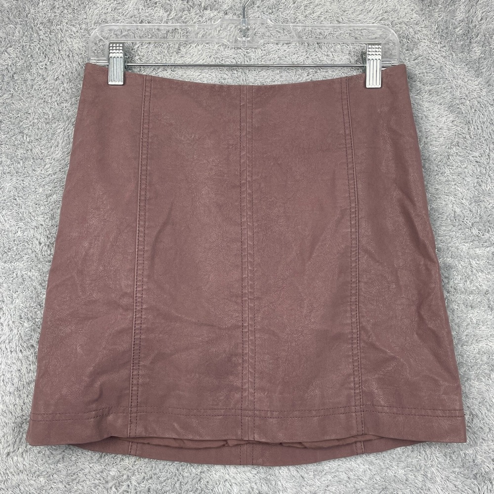 Free People Vegan Leather Mini Skirt Mauve Pink A-Line Seamed Size 6 OB504260